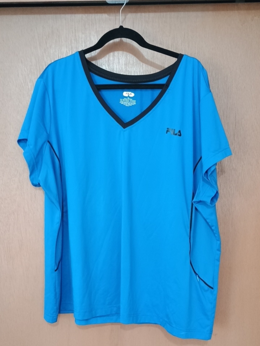 FILA Women's V-Neck Short Sleeve Tee in Bright Blue with Black Trim